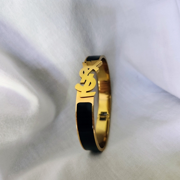 *RARE* YSL Bangle 7" Gold Black - Picture 1 of 6